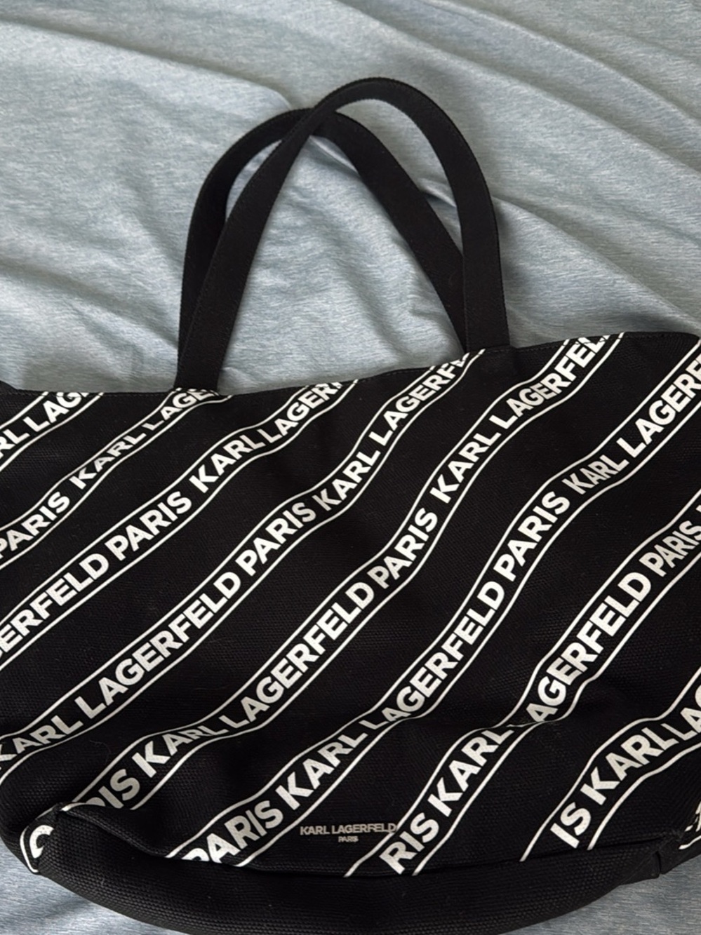 Karl Lagerfeld Black and White Diagonal Logo Tote
